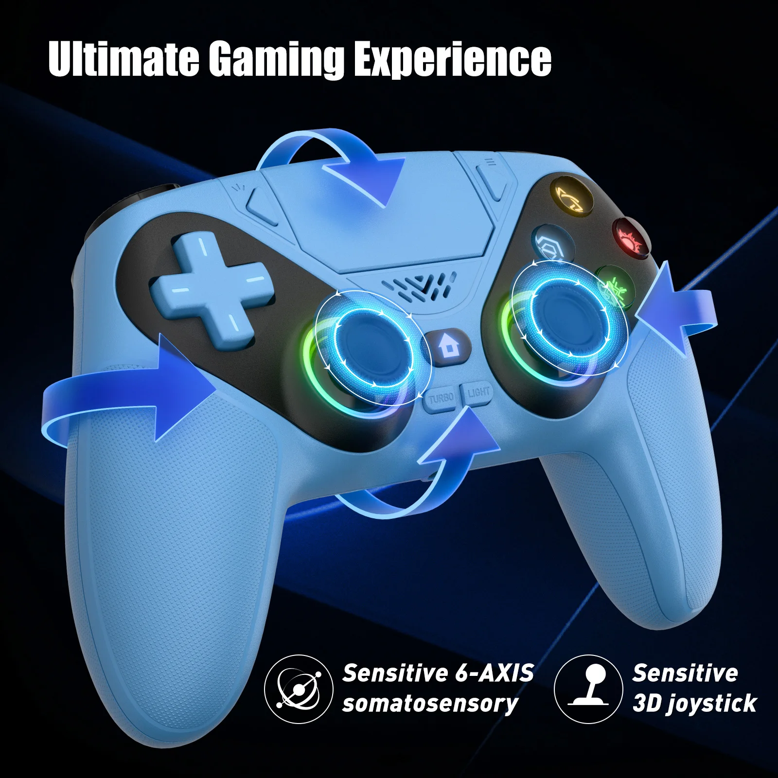 وحدة تحكم لـ PS5/Playstion 5 Pro/Slim/PC وحدة تحكم لوحة ألعاب لاسلكية RGB أضواء القاعة تأثير الزناد توربو الاهتزاز لعبة عصا التحكم