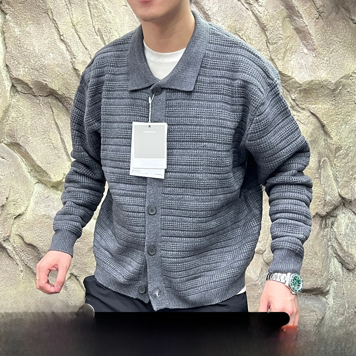 

Knitted 3D Weave Casual Collared Sweater for Men Versatile Autumn Winter Fashionable Comfortable Polyester Blend Lon...