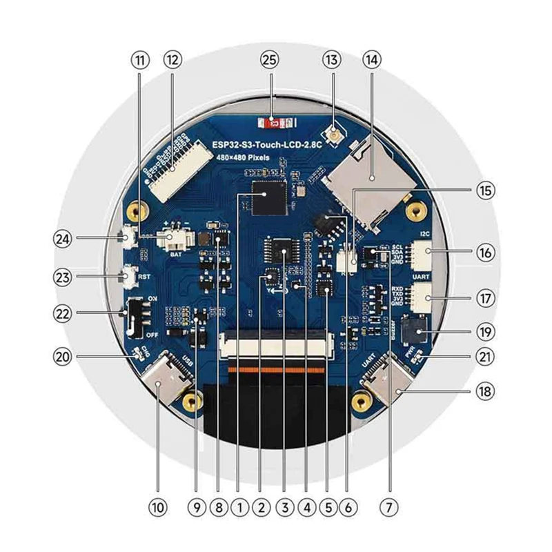 DN-ESP32 S3 2.8 Inch LCD Development Board 480X480 Captive Touchscreen Display With QMI8658 6-Axis Sensor