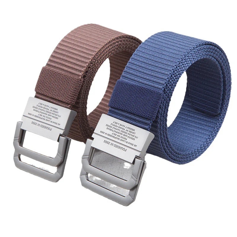 Double-Ring Buckle Nylon Belt for Women Men Alloy Buckle Metal Webbing Belts Outdoor Work Student Military Tactical Unisex Waist