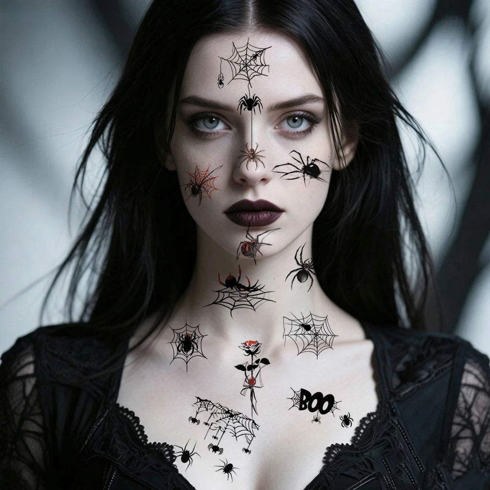 30pcs Spider Web Stickers for Halloween Waterproof Spider Temporary Tattoo Stickers for Women Men Face Neck Hand Body Makeup