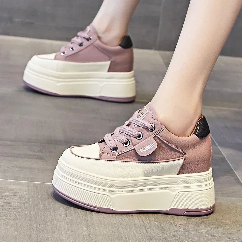 New 9cm Platform Sneakers Genuine Leather Women Summer Outdoor Casual Fashion Hollow Shoes Hidden Heel Wedge Sandals Sandalia