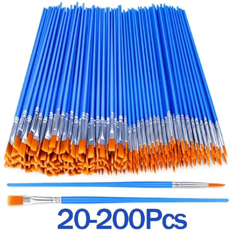 20-200Pcs Painting Brushes Set Art Round Flat Nylon Hair Paint Brush for Oil Acrylic /Artists/Beginners