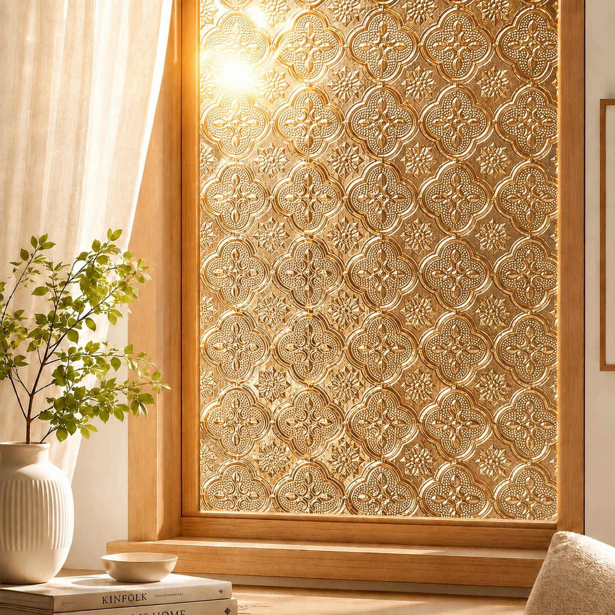 Geometric Embossed Privacy Window Film Static Cling No Glue Heat Control Light Block Removable for Bathroom Door Home Glass