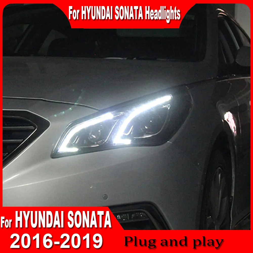 Car Headlights for Hyundai Sonata 9 2016 2017 2018 2019 LED Headlight Dynamic Signal Head Lamp Bi Xenon Beam Headlamp Accembly