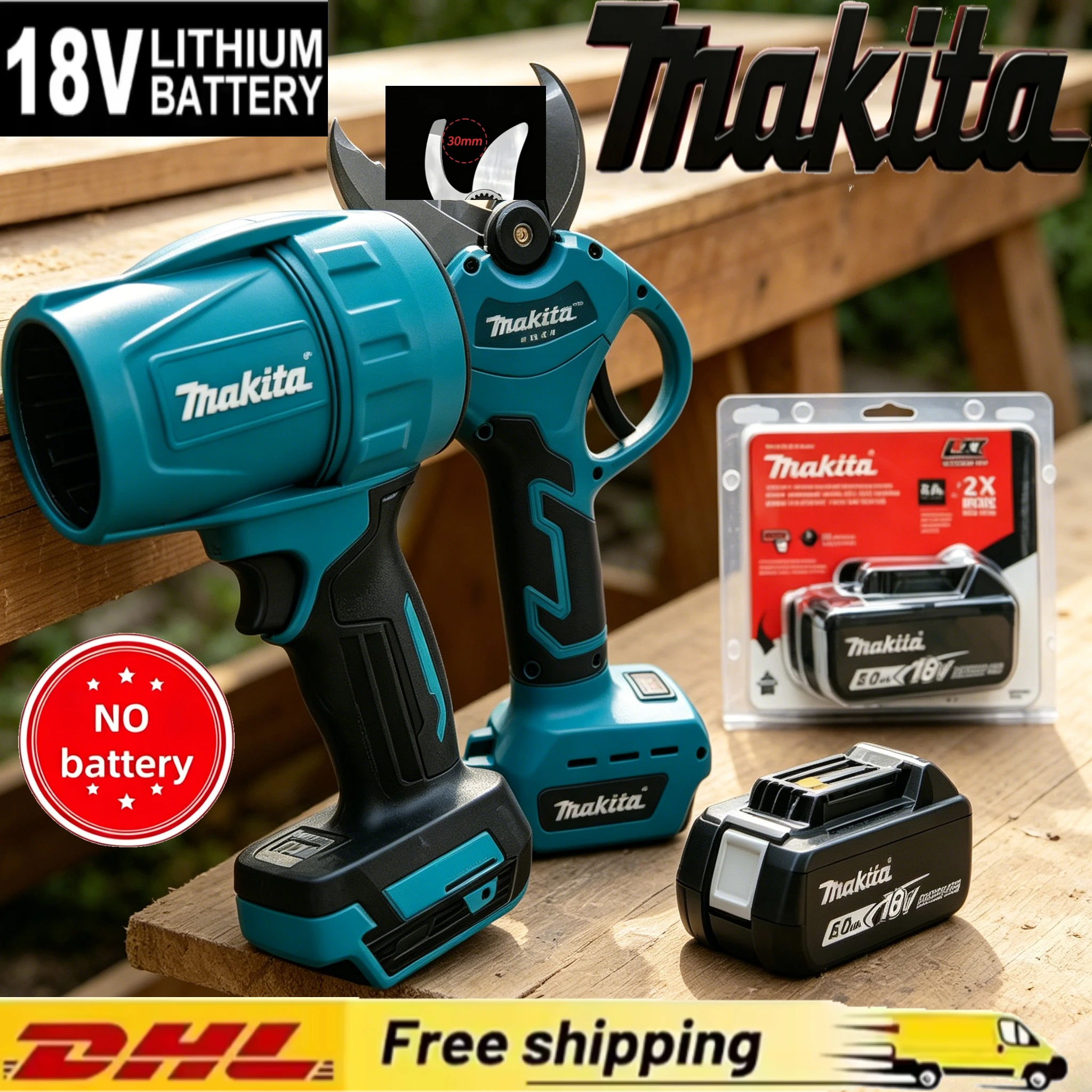 

High-Performance Standard Authentic Makita 18V 6Ah Battery+full tool set,with DHP487 metal drill & BL brushless branch shear