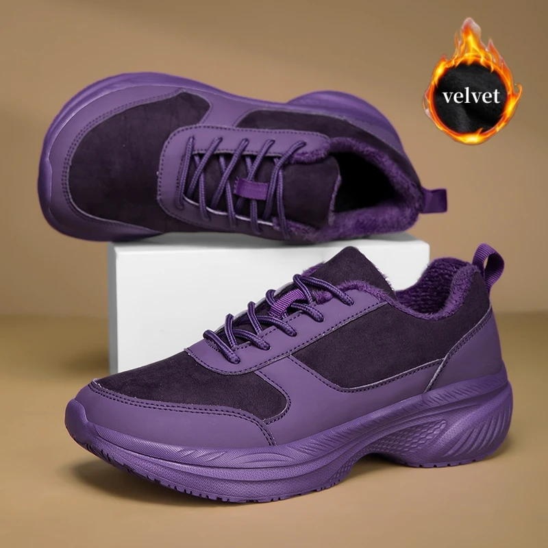 

Purple Wide Toe Shoes Men Women Winter Velvet Casual Sneakers Platform Men's Walking Shoes Outdoor Warm Fur Women's Sports Shoes