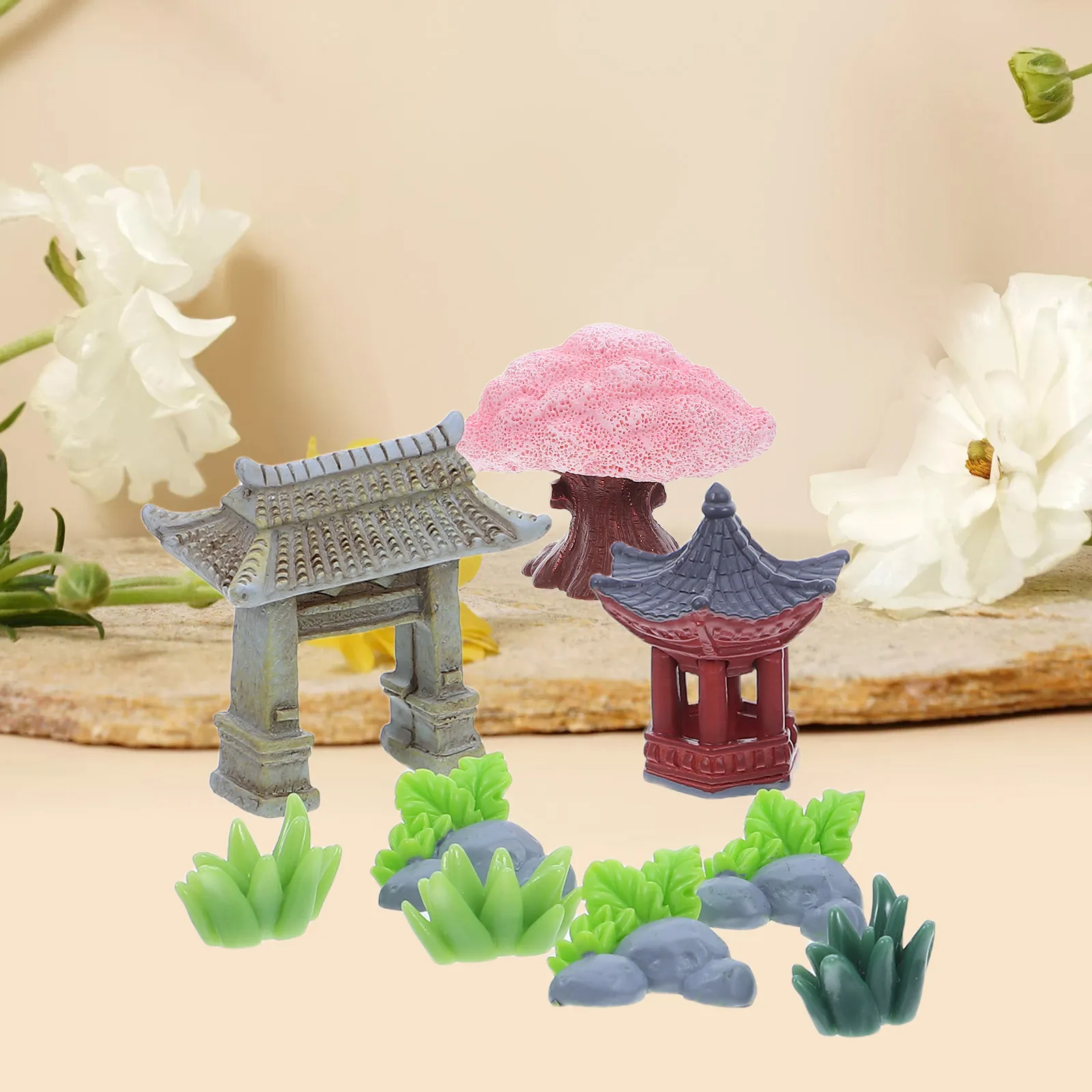 

1Set Resin Miniature Landscape Decoration Bonsai DIY Decor Simulated Stone Bridge Pavilion Indoor Garden Fish Tank Accessories