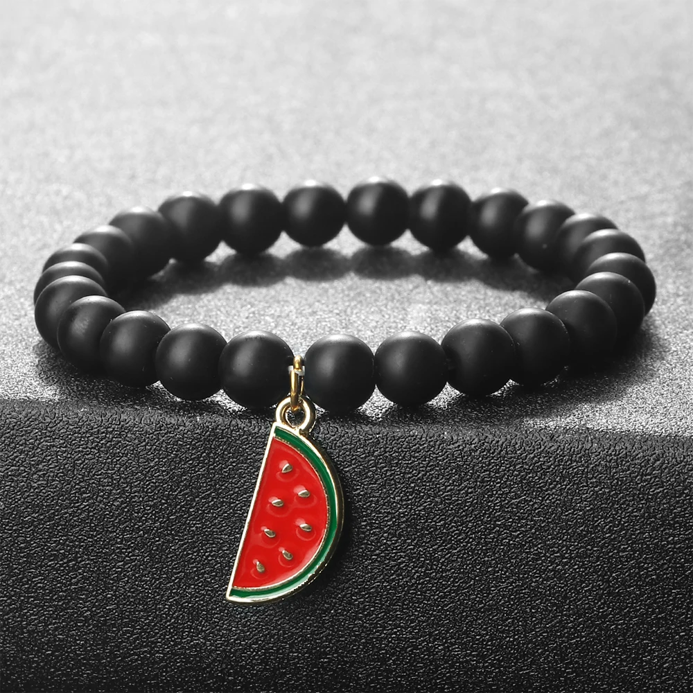 Hot Summer Watermelon Pendant Bracelet Natural Green Agates Tiger Eye Stone Bracelets Women Men  Charm Beads Bangle Yoga Jewelry