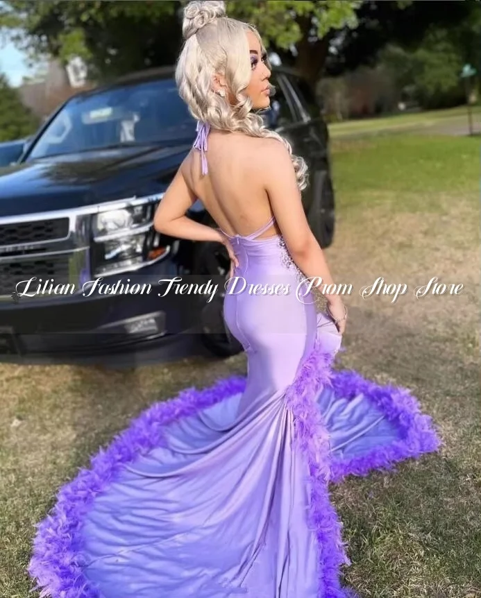 Lilás roxo sereia vestido de baile de noivado para mulheres luxo diamante cristal pena fenda noite pageant vestido gala 2025 personalizado