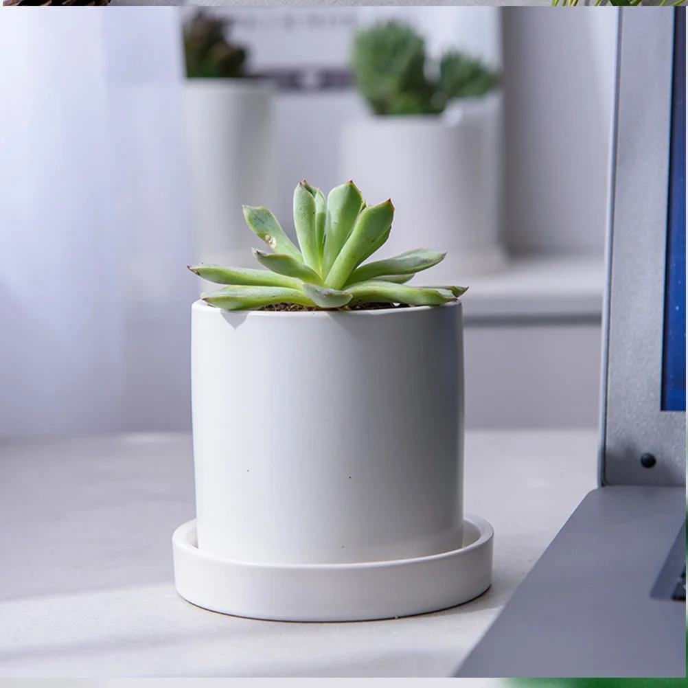 

1Set Ceramic Pot with Plate Small Mini Garden Decoration Black Ceramic Flower Pot for Succulents Cactus Desk Home Display