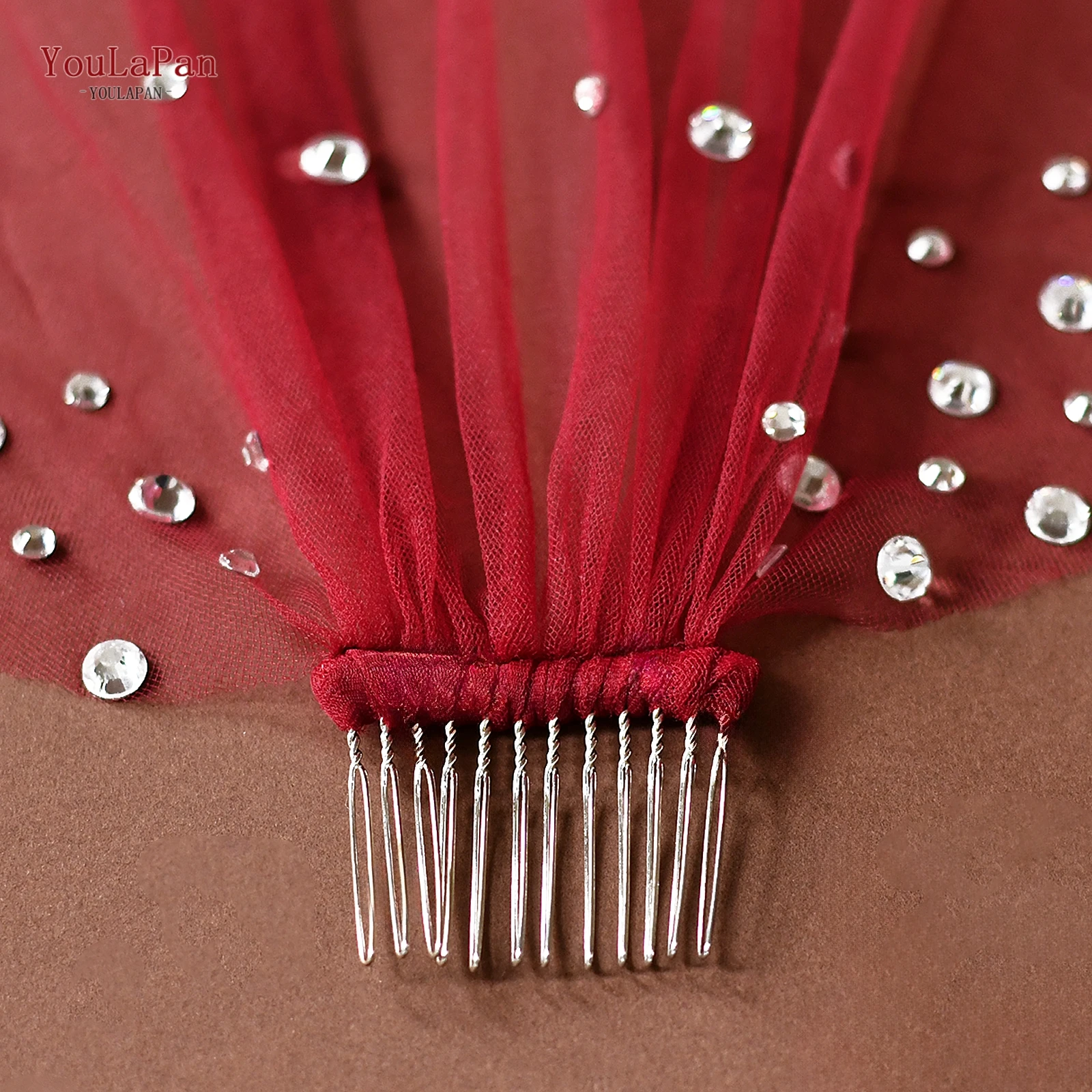 Youlapan Ma07 كلاريت حجر الراين أحمر الخدود الحجاب حجاب الزفاف الصغير إكسسوار زفاف رائع مع أحجار الراين للتخصيص