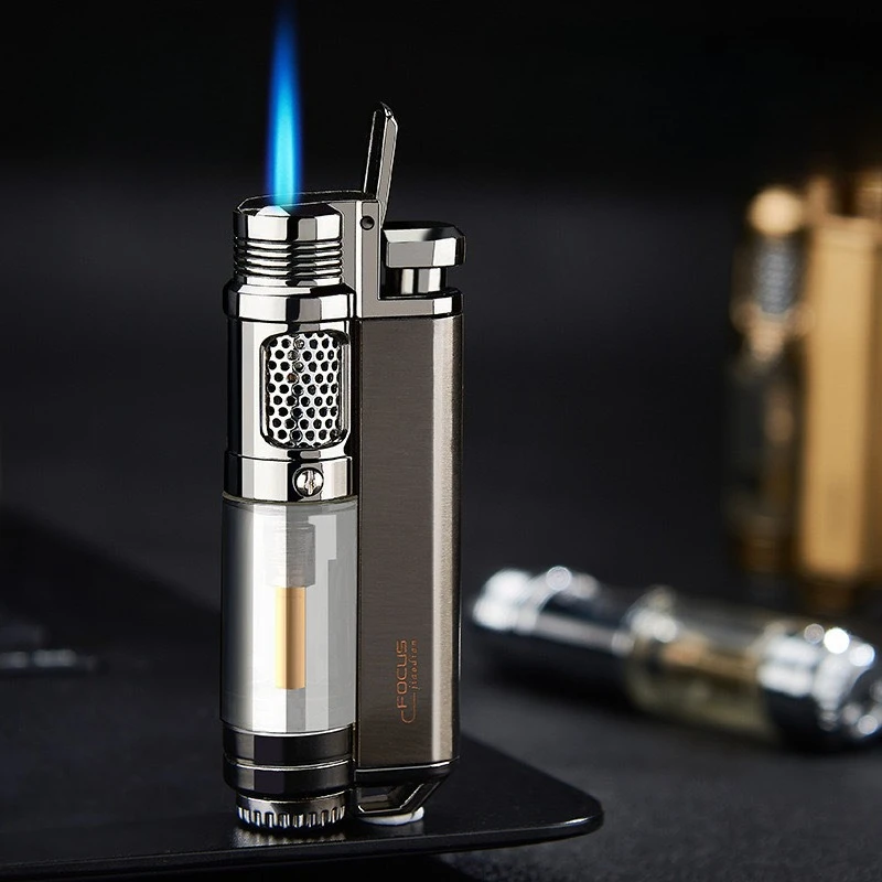 

Metal Transparent Air Chamber Windproof Inflatable Lighter, Creative Direct Blue Flame Cigarette Lighter