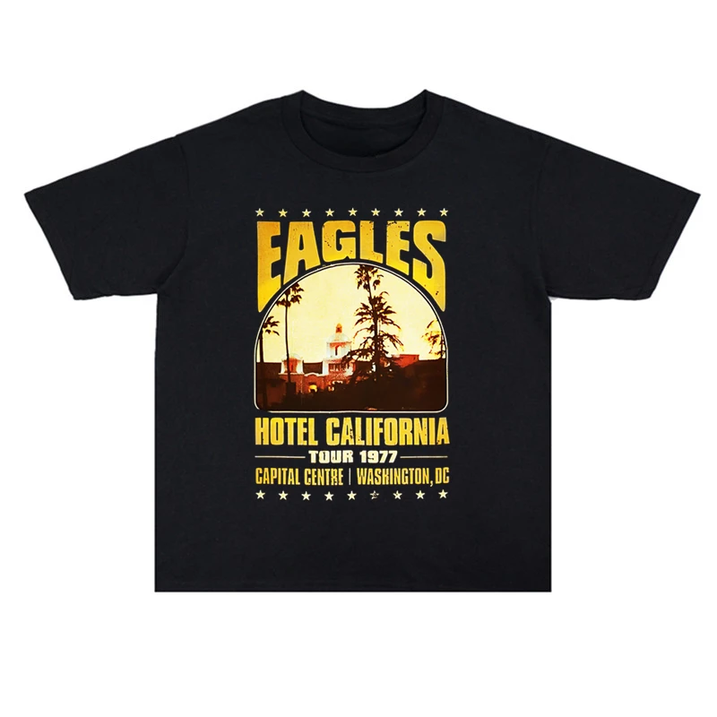 

Футболка с принтом Pop The Eagles Rock California Hotel 2025 года, свободная мужская и женская уличная хлопковая футболка с короткими рукавами, удобная