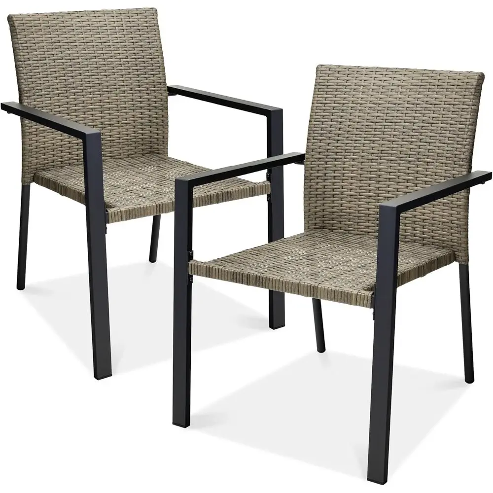 

Stackable Outdoor Wicker Dining Chairs - All-Weather, Steel Frame, Taupe for Patio, Deck, Garden