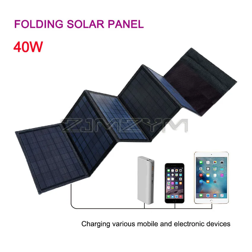 40W Solar Panel Portable Folding Bag DC +Dual USB Output Solar Charger Outdoor Power Supply for Mobile Phone Power Generator