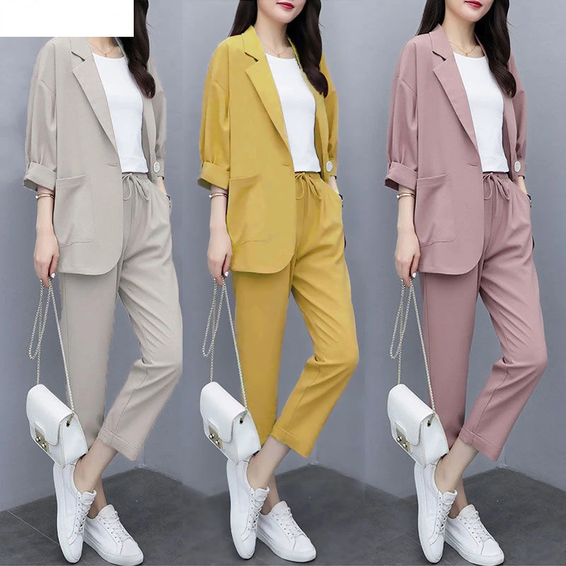 

2024 Spring Autumn New Large Size Korean Version Loose Slim Leisure Elegant Suit Two Piece Women's Pants Suit Female Blazer N572