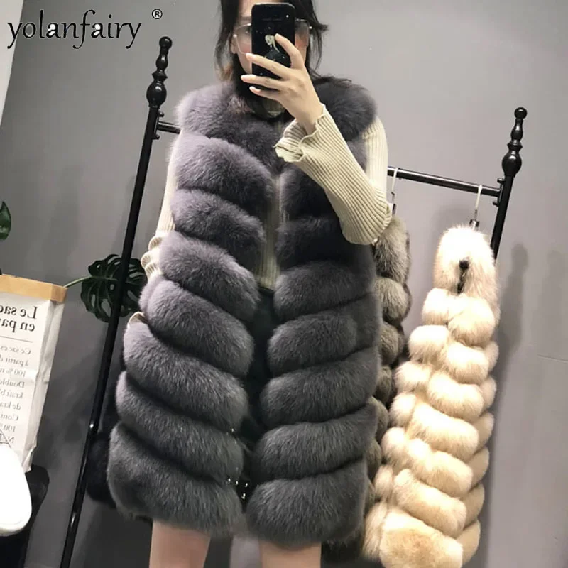 2018 Autumn Winter New Real Fox Fur Long Vest Coat Women Clothes Korean Vintage Elegant Vests Coats Chalecos Para Mujer ZL509