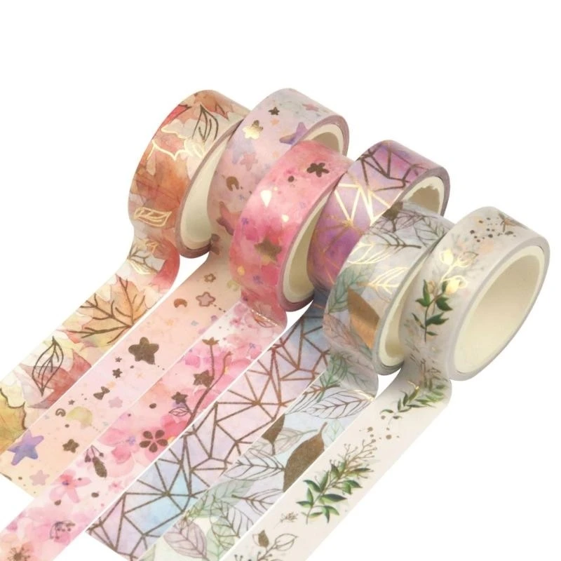 6 Rolls Paper Tape Flowers Tape Washis Cinta decorativa Cinta alambre oro Artistas cinta