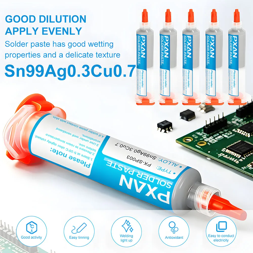 PXAN solder paste, Low silver and high wetting, Used in the conventional surface mount process of consumer electronics