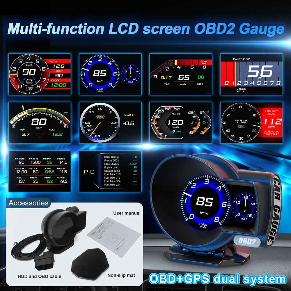 2025 New Version F8 Pro OBD2 + GPS Auto Meter OBD2 Gauge with Russian Arabic Thai Spanish Car Head Up Display HUD Universal