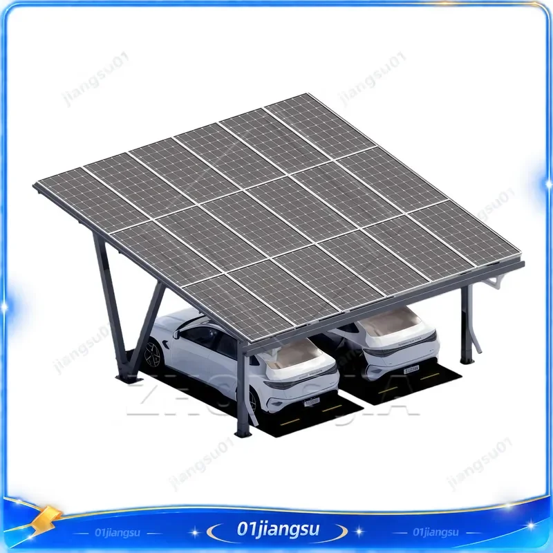 CE Certified Solar Carport Racking System for 2 Cars Easy Install Anodized Steel High Wind Resistance PV Mounting Structure