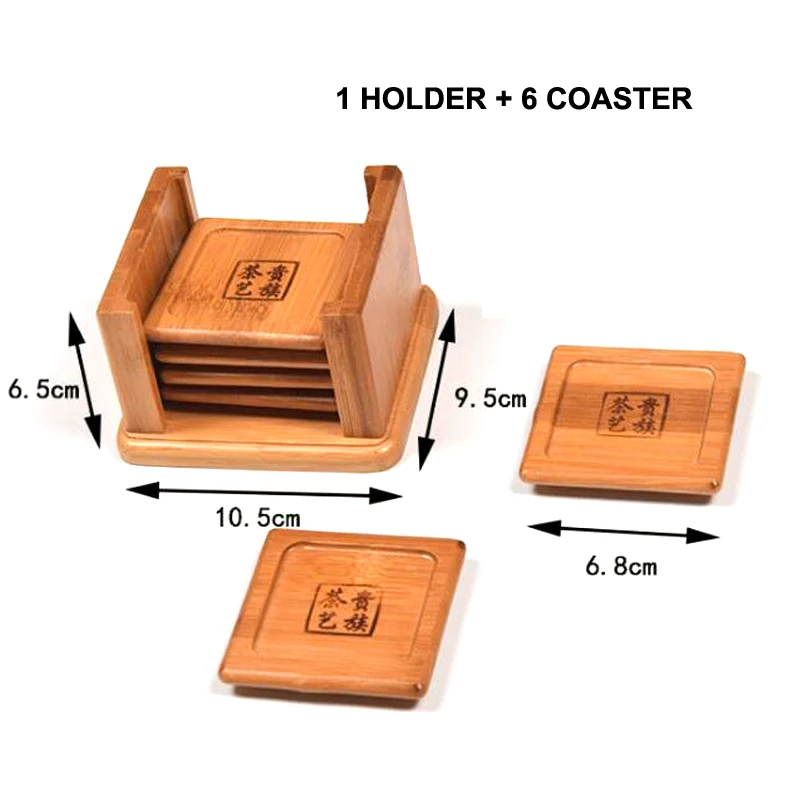 High Quality Non-toxic bamboo wood round square cup coaster set with holder