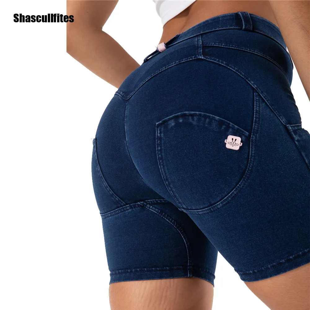 Shascullfites Enhancing Gym Shorts Bum Lift Leggings Workout Short Fitness Women Denim Sport Training Running Yoga Shorts