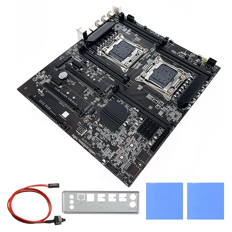 

X99 Dual-Socket Mining Motherboard With 2Xthermal Pad+Switch Cable+Bezel LGA2011-3 Dual CPU DDR4 ECC RAM Slot 8XSATA2.0