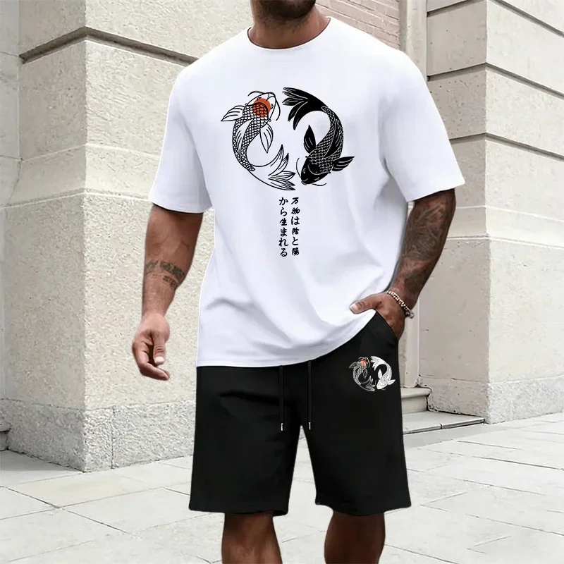 Japanese Yinyang Pattern Men's Tracksuit Cotton T-shirt and Sports Shorts Summer Urban Casual Fashion Short Sleeve Outfits S-3XL