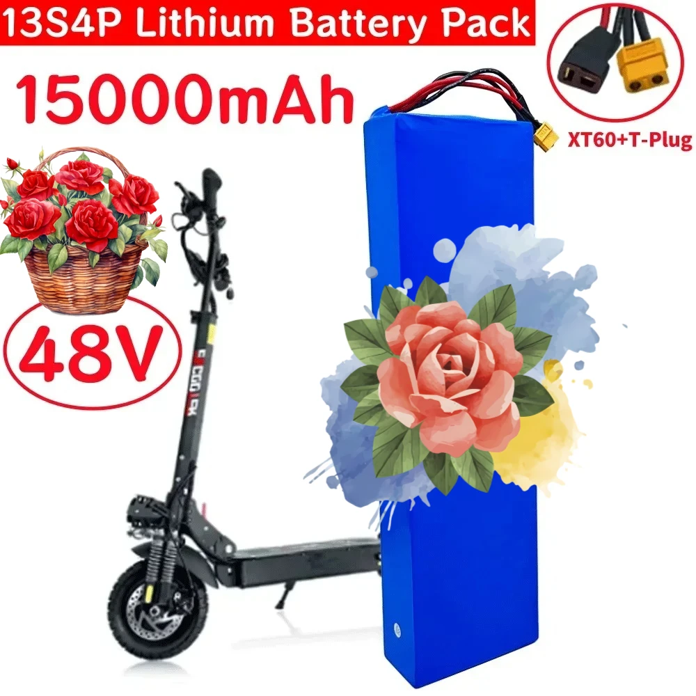 

13S4P 15Ah 48V 15000mAh 18650 Lithium Battery Pack for Kugoo M4/M4Pro/M5/M5Pro /Max Speed Li-ion Replacement Batteries with BMS