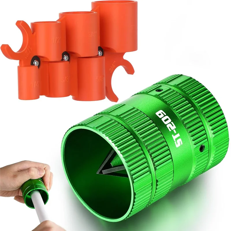 Alesatore per tubi metallici A03F-1/4" a 1-5/8" per tubi in rame/PVC e calibro di profondità da 1/4" a 1", kit di utensili idraulici per utensili per sbavatura