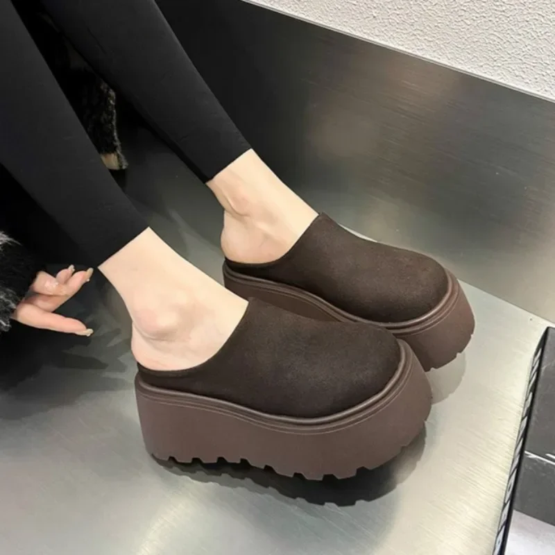 Women's Slippers 2025 New Comfortable Round-toed Classic Suede Design Women's Wedge Slippers Fashion Baotou Spring Autumn Mules