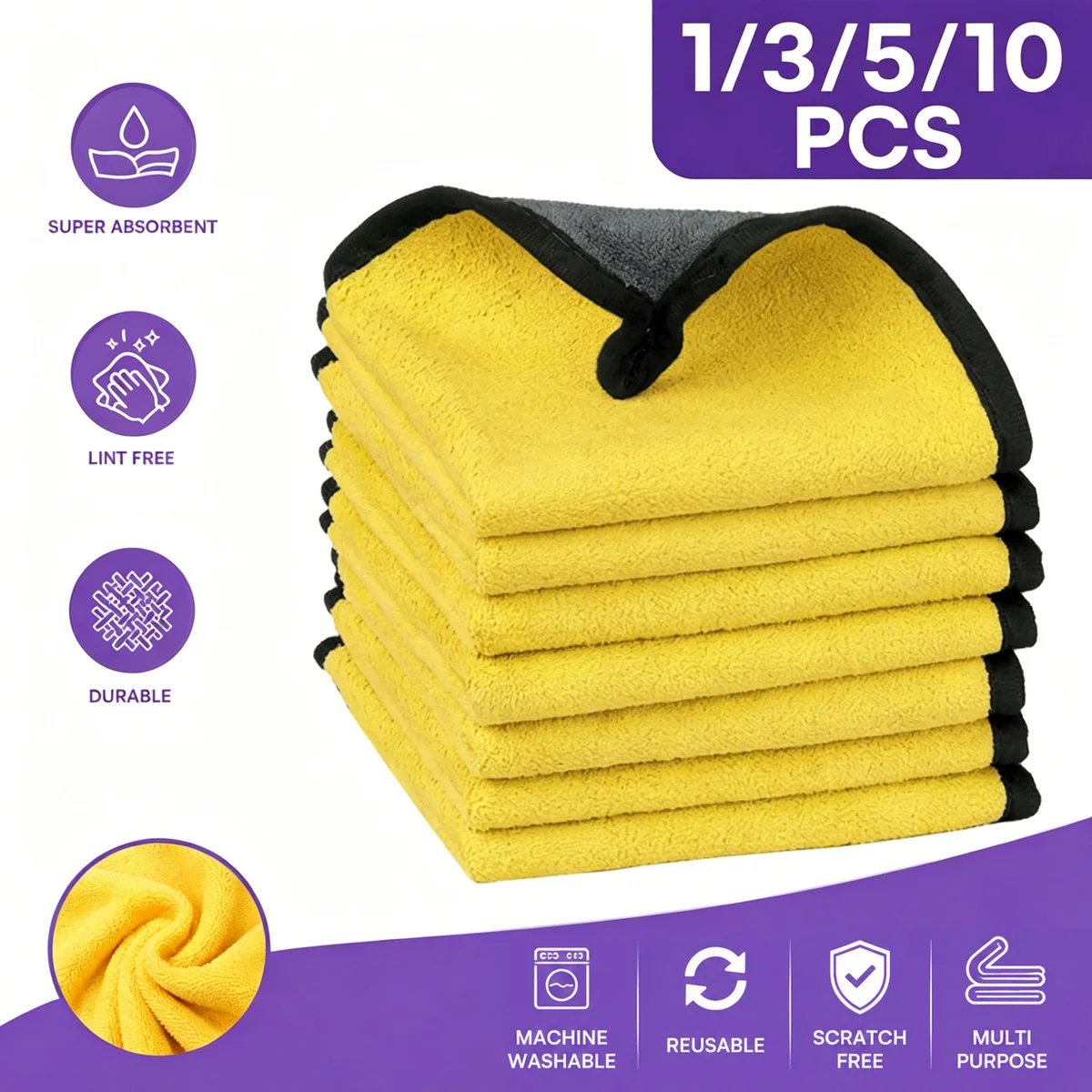 

1/3/5/10PCS Car Wash Towels 30*30cm Double-Sided Ultra-Fine Fiber Car Cleaning And Polishing Towels Coral Fleece Super Absorbent