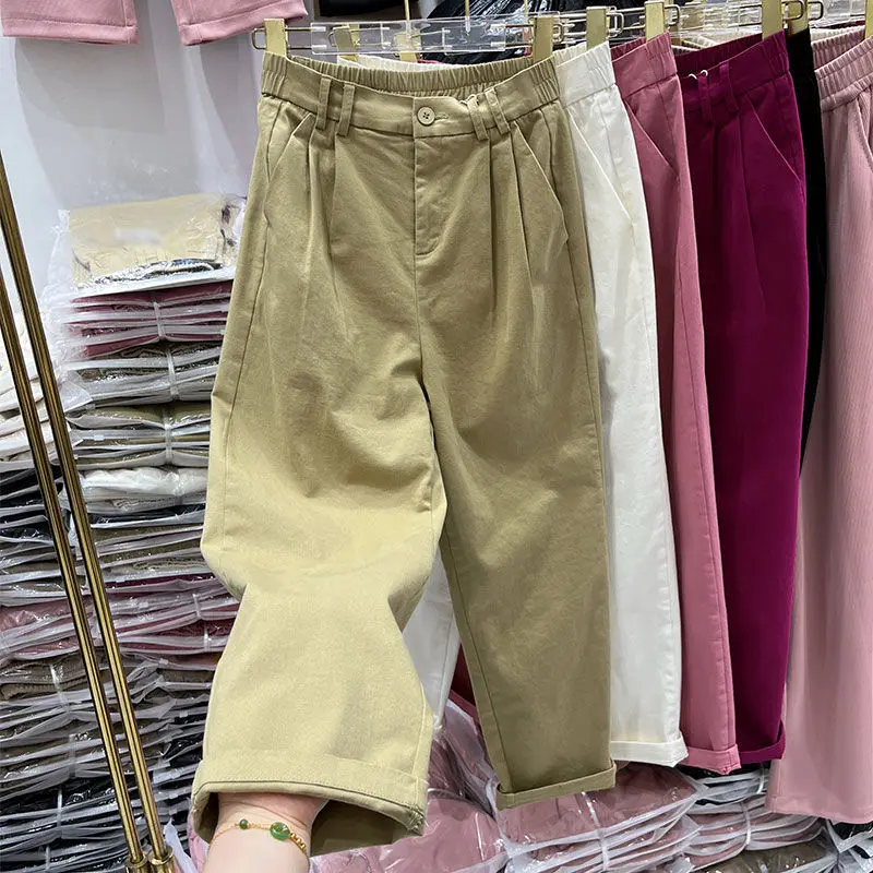 2023 New Arrival Summer Korean Style Women All-matched Ankle-length Pants Casual Loose Elastic Waist Harem Pants D215