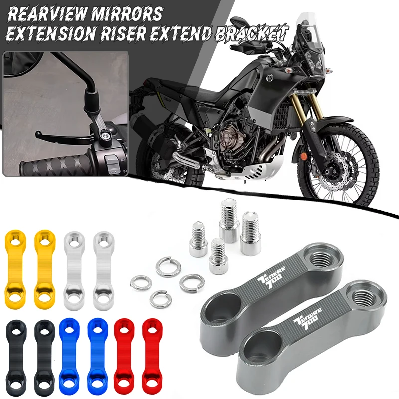 

For Tenere 700 2019-2024 T700 2025 Motorcycle Accessories Aluminum Mirrors Riser Extension Bracket Rearview Mirror Extend