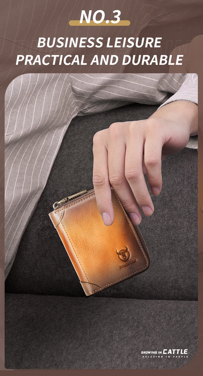 BULLCAPTAIN Echte Kartentasche für Herren, lässig, Business-Kreditkartenetui, multifunktional, RFID, Diebstahlschutz, 11 Kartenfächer, Münzgeldbörse – Detail 4