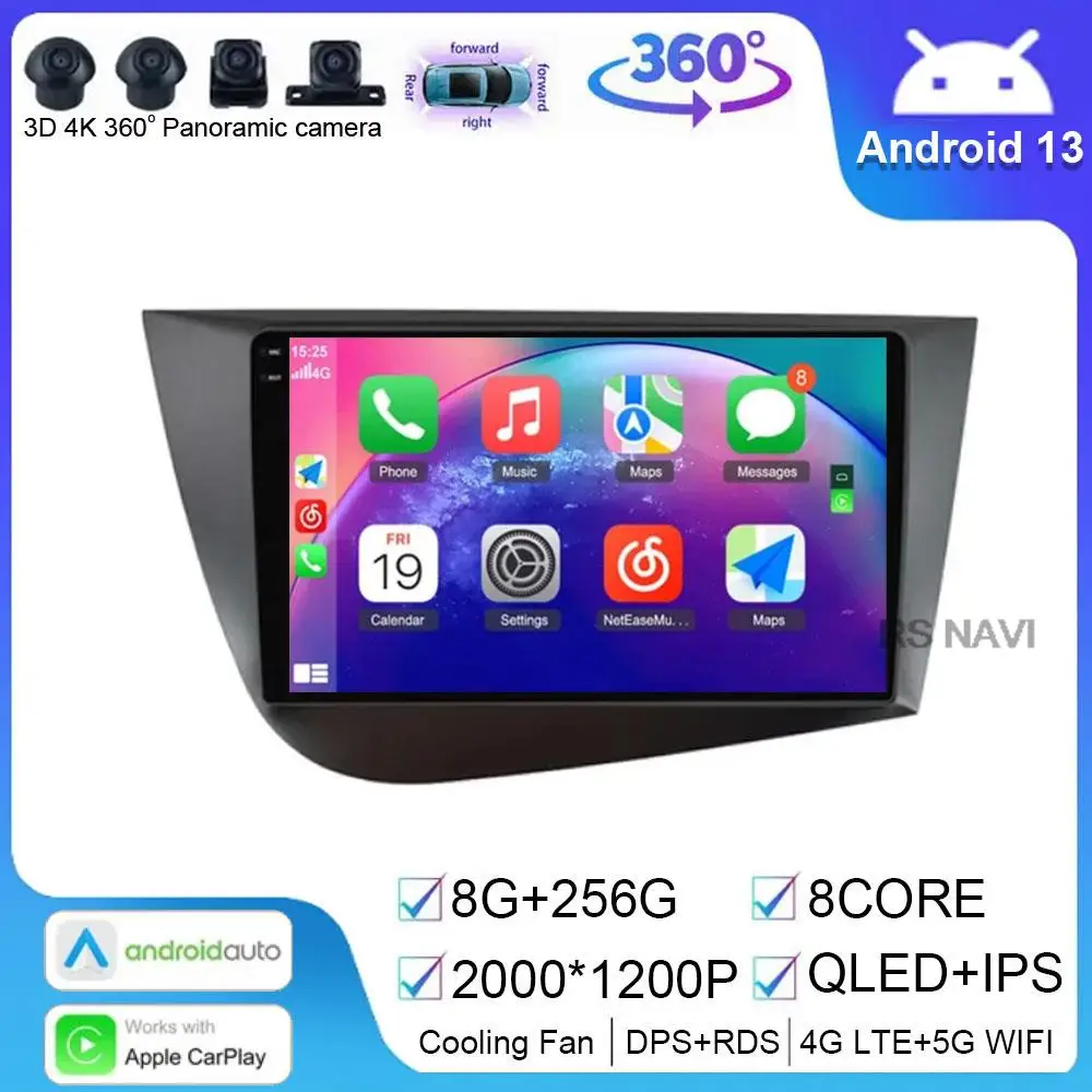 

4G LTE Android 14 QLED Touch Screen for Seat Leon 2 MK2 Altea XL 2004 - 2015 GPS Navigation Car Radio Multimedia Video Player