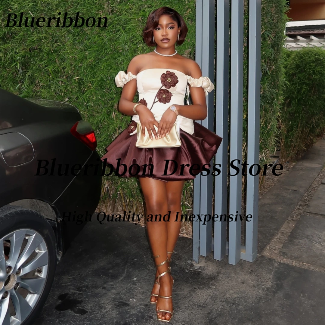 

Blueribbon контрастного цвета платья для выпускного вечера 2025 с открытыми плечами 3D-цветами вечерние платья для ночного клуба мини-коктейльное платье по индивидуальному заказу