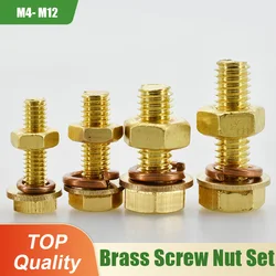 M4 M5 M6 M8 M10 M12 Brass Screw Nut Sets External Hex Bolt Washer Elastic Gasket Nut Kit Metric Thread Screws Electronic Working