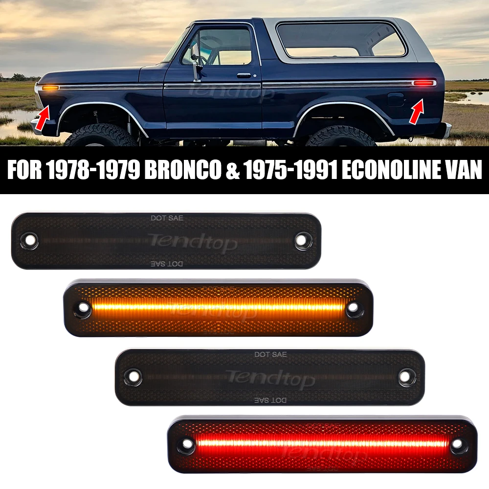 

Smoked Lens Front Amber/ Rear Red Side Marker Lights For 1978-1979 Ford Bronco For 1973-1979 Ford F Series Truck Econoline Van