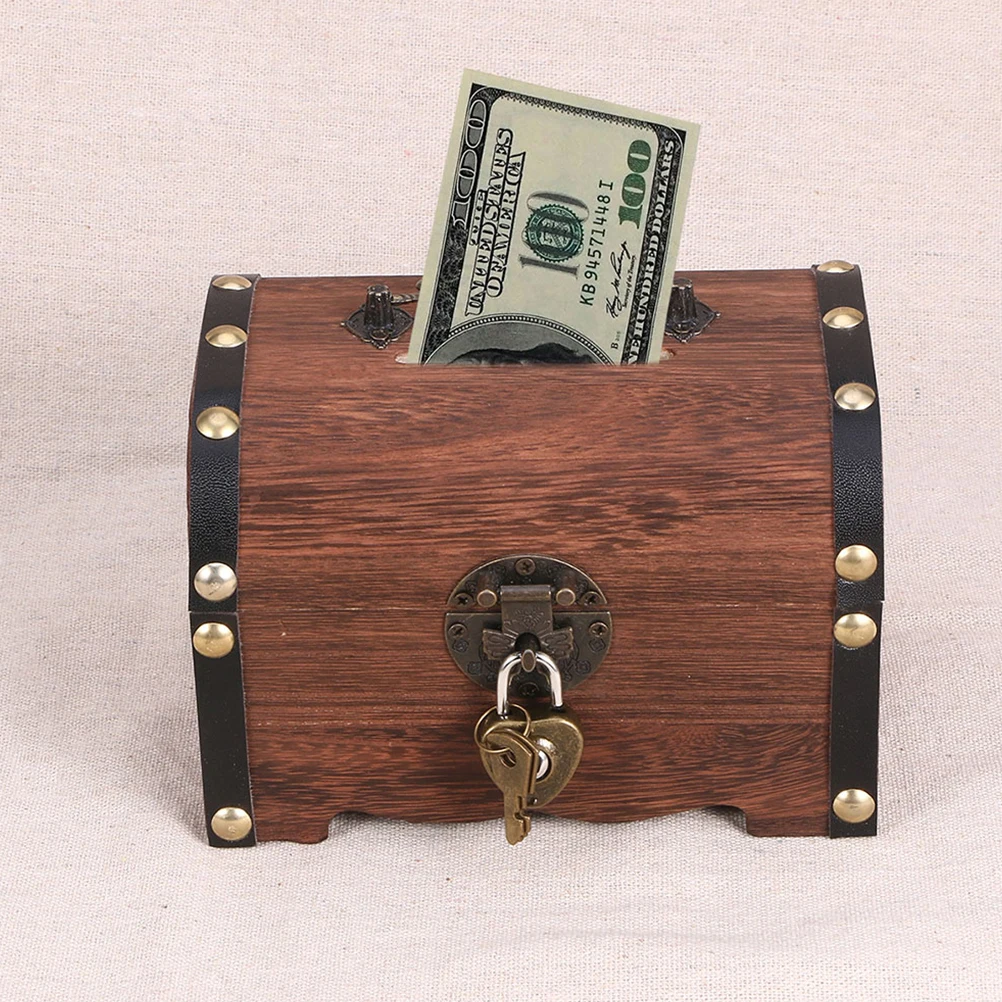 

2 Pcs Wooden Piggy Bank Money Organizer for Cash Locked Coin Jewelry Box Vintage Case Storage