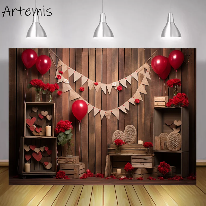 Valentine's Day Backdrop Retro Country Romantic Bunting Roses Love Children's Birthday Portrait Background Photo Studio