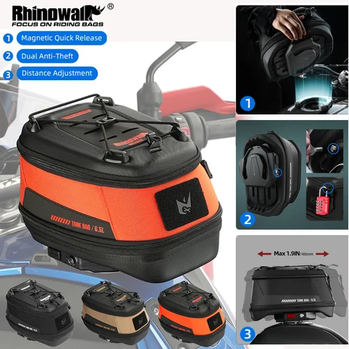 Imagen 2 del producto Rhinowalk-bolsa de tanque magnético para motocicleta, bolsa frontal seca impermeable de liberación rápida para BWM KTM Beneli HONDA CFMOTO DUCATI Kove KTM