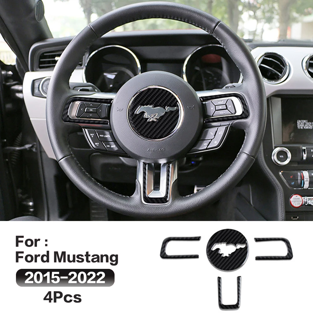 4x Car Steering Wheel Carbon Fiber Stickers Interior Decoration Accessories For Ford Mustang 2015-2022 2016 2017 2018 2019 2020 image 4