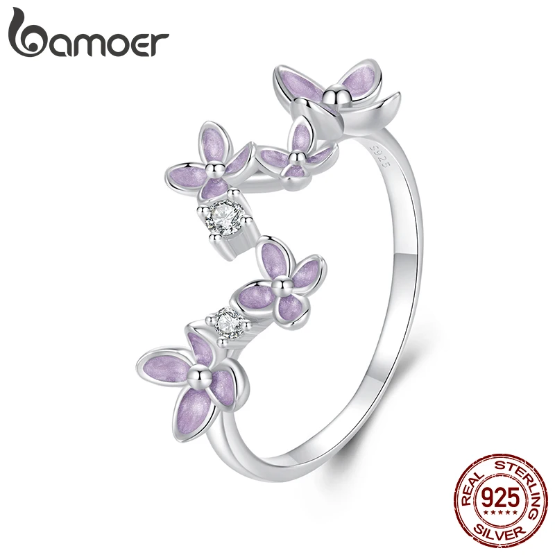 

Кольцо Bamoer Purple Lilac Open Ring из стерлингового серебра 925 пробы с уникальным дизайном цветка сирени, регулируемое, для женщин, изысканные ювелирные изделия
