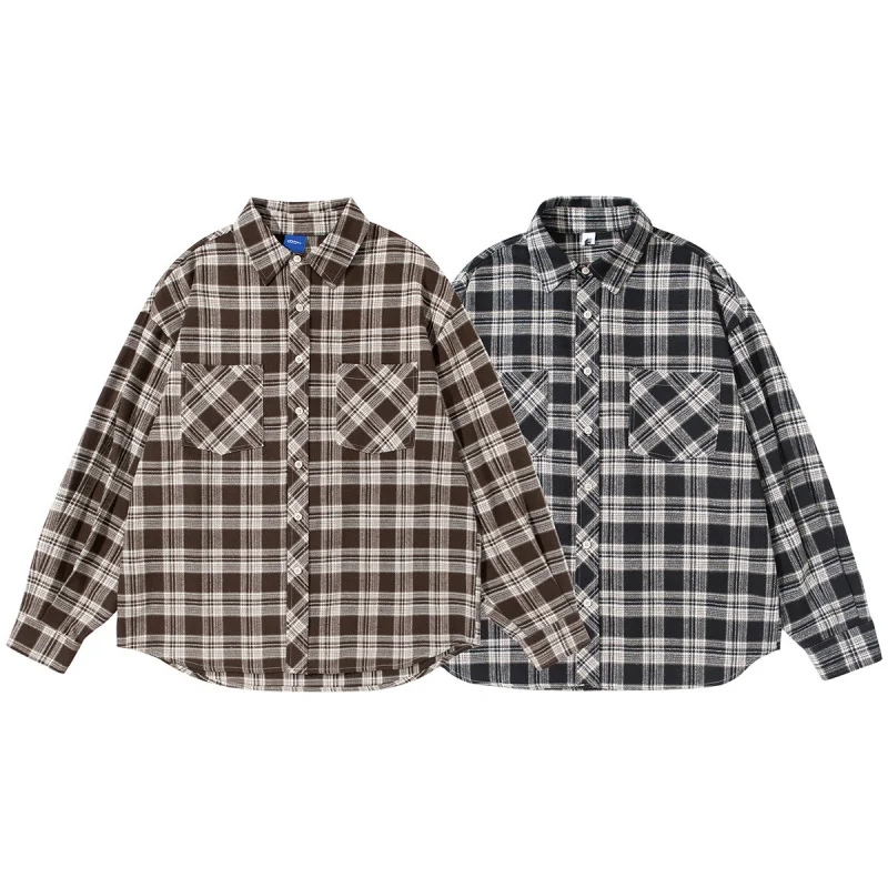 

DAVIDSHAO EU US Size Luxury Brand Casual Wear Autumn New Vintage Plaid Shirt Men Long Sleeve Loose Fit Checked Shirt