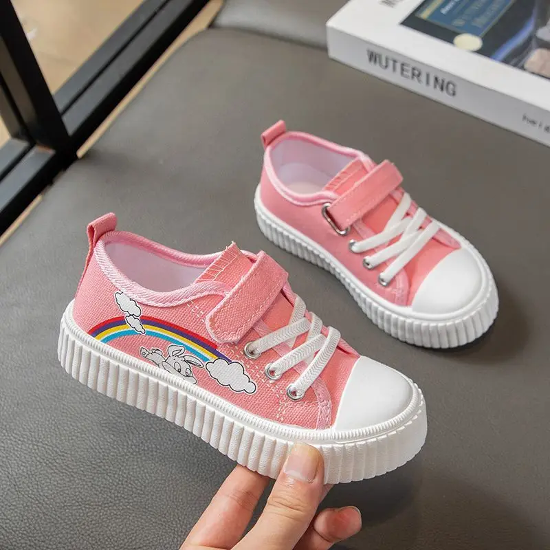 2-12Y Children's Breathable Canvas ShoesBoys Girls Autumn Spring Kid's Rainbow Rabbit Casual Non-slip Footwear H89-19