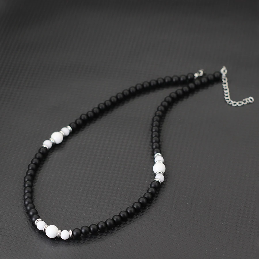 New Handmade Healing Stone Necklace Men 6mm Onyx Beads Healing Short Collar Outdoor Cool Biker Neck Accessories Boyfriend Gift