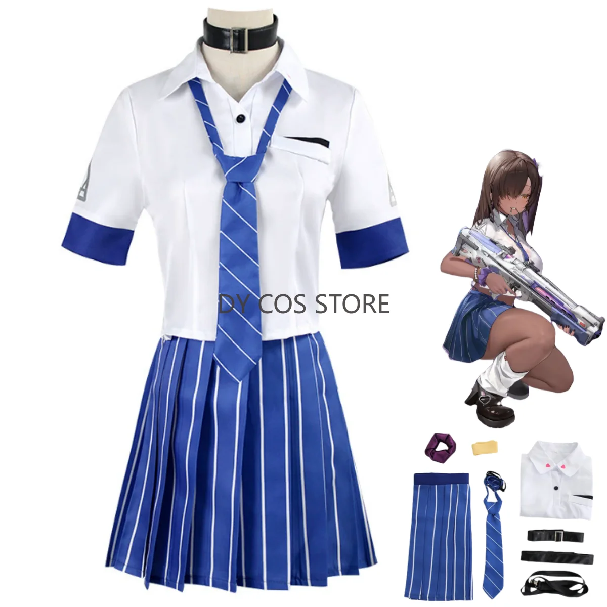 

Game NIKKE：The Goddess of Victory Naga Cosplay Costume Japanese JK School Uniform Blue Skirt Wig Woman Sexy Carnival Suit